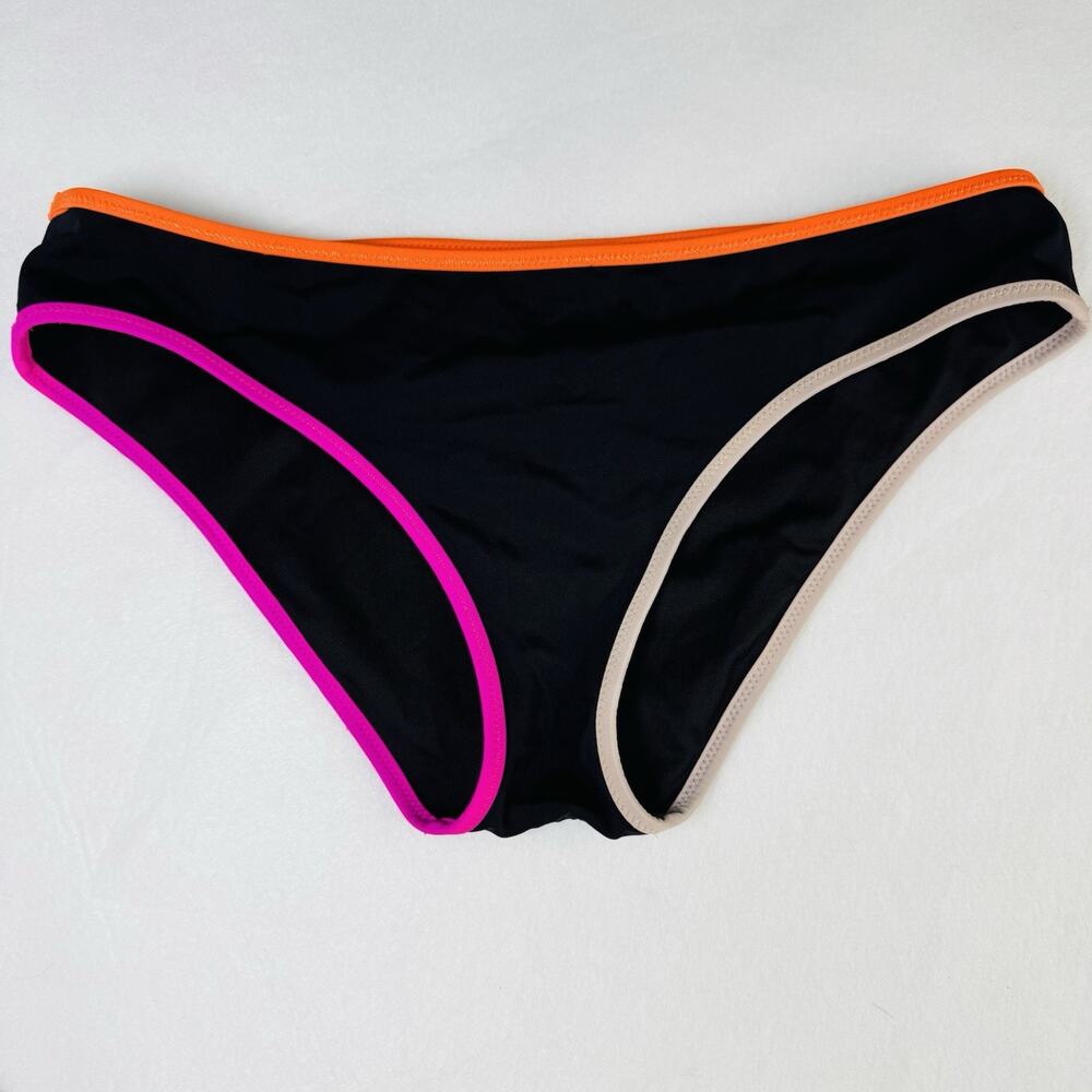 Victoria’s Secret Women Medium Black Hipster Bikini Bottom Neon Trim Swimwear